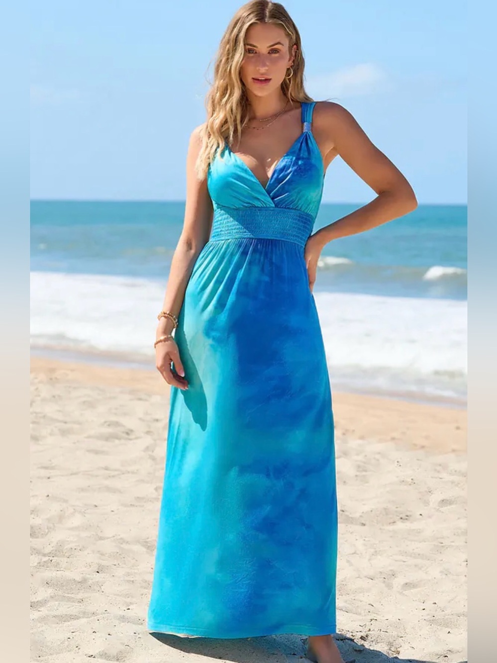 Cupshe Teal to Deep Blue Ombre Halter Dress